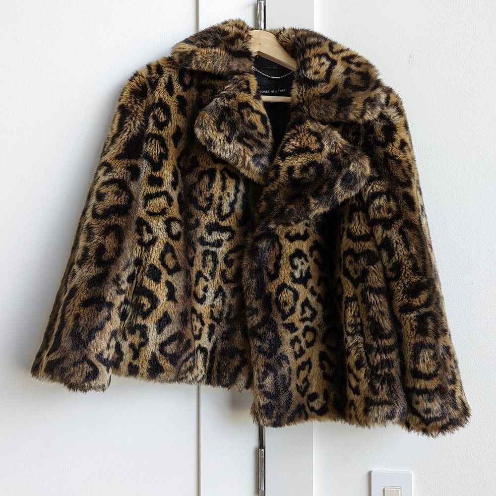 Jones New York Faux Fur Leopard Print Jacket